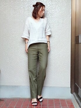 「カーキパンツ」｜hanaさん（レディース・156cm）の夏コーディネート