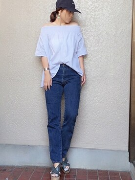 「BED&BREAKFAST（ベットアンドブレックファスト）のアイテム（パンツ）」を使った、hanaさん（レディース・156cm）の夏コーディネート