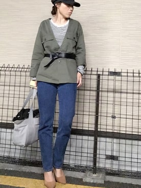 「BED&BREAKFAST（ベットアンドブレックファスト）のアイテム（パンツ）」を使った、hanaさん（レディース・156cm）の秋コーディネート