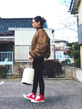 「赤コンバース」｜「アイテム（ブルゾン）」を使った、hanaさん（レディース・156cm）の冬コーディネート