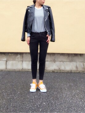 「TODAYFUL（トゥデイフル）のアイテム（ライダースジャケット）」を使った、hanaさん（レディース・156cm）の秋コーディネート