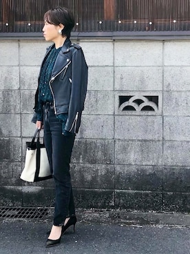 「TODAYFUL（トゥデイフル）のアイテム（ライダースジャケット）」を使った、hanaさん（レディース・156cm）の春コーディネート
