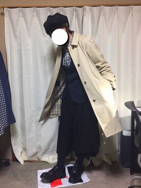 「寒い」｜「アイテム（ステンカラーコート）」を使った、いんでぃさん（メンズ・168cm）の春コーディネート