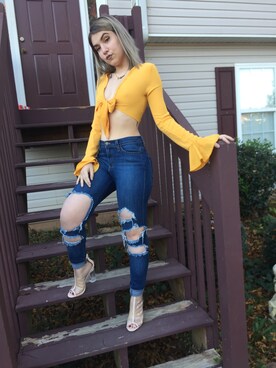 「distressed jeans」｜Pauly さん（レディース・155cm）の冬コーディネート