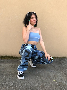 「blue」｜「アイテム（チューブトップ）」を使った、Pauly さん（レディース・155cm）の春コーディネート