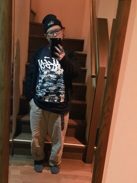 「no brand（ノーブランド）のアイテム（カーディガン/ボレロ、ブラック系）」を使った、なーさんさん（レディース・156cm）の冬コーディネート
