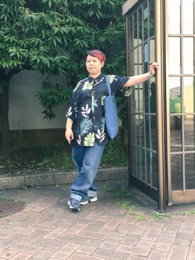 「古着のアイテム（シャツ/ブラウス、その他）」を使った、なーさんさん（レディース・156cm）の夏コーディネート