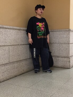 「リーバイス シルバータブのアイテム（デニムパンツ、ブルー系）」を使った、なーさんさん（レディース・156cm）の夏コーディネート