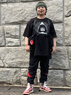 「no brand（ノーブランド）のアイテム（ボディバッグ/ウエストポーチ、ブラック系）」を使った、なーさんさん（レディース・156cm）の夏コーディネート