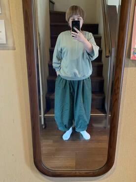「しまむら（シマムラ）のアイテム（スウェット、グリーン系）」を使った、なーさんさん（レディース・156cm）の冬コーディネート