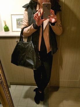 「MANGO（マンゴ）のアイテム（ライダースジャケット）」を使った、RIEさん（レディース・163cm）の春コーディネート