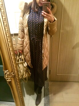 「GUコーデ」｜「アイテム（ブーティ）」を使った、RIEさん（レディース・163cm）の冬コーディネート