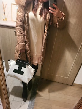 「ダウンコート」｜「アイテム（ブーティ）」を使った、RIEさん（レディース・163cm）の冬コーディネート