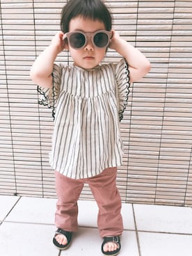 「louislouiseのアイテム（トップス、ホワイト系）」を使った、おむすびさん（キッズ・90cm）の夏コーディネート