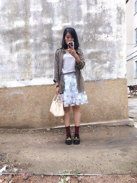 「アイテム（トレンチコート、グリーン系）」を使った、Henryさん（レディース・163cm）の冬コーディネート