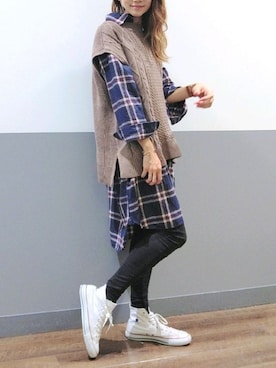 「Right-on（ライトオン）のアイテム（シャツワンピース）」を使った、asukaさん（レディース・168cm）の秋コーディネート