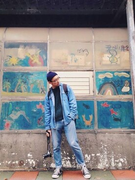 「H&M（エイチ・アンド・エム）のアイテム（ニット/セーター）」を使った、小潘さん（メンズ・176cm）の春コーディネート