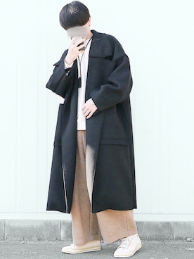 「my beautiful landlet（マイビューティフルランドレット）のアイテム（トレンチコート）」を使った、89さん（メンズ・168cm）の冬コーディネート