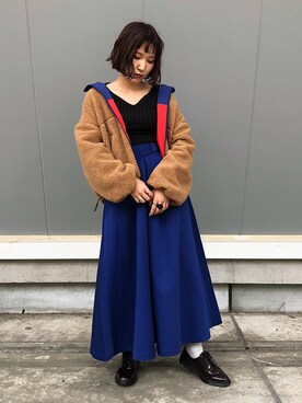 「PAGEBOY（ページボーイ）のハートネックリブトップス（Tシャツ/カットソー）」を使った、Naoさん（レディース・158cm）の秋コーディネート