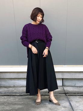 「パープル×黒」｜「アイテム（パンプス）」を使った、Naoさん（レディース・158cm）の秋コーディネート