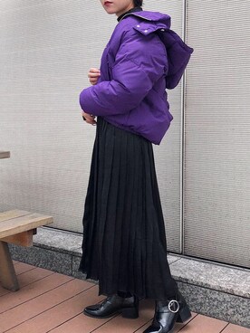 「パープル×黒」｜「アイテム（ブルゾン）」を使った、Naoさん（レディース・158cm）の秋コーディネート