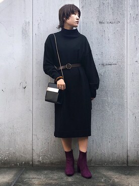 「アイテム（ブーツ、パープル系）」を使った、Naoさん（レディース・158cm）の秋コーディネート