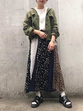 「ミニタリー」｜「アイテム（ブルゾン）」を使った、Naoさん（レディース・158cm）の春コーディネート
