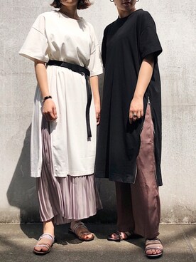 「サテンパンツ」｜「アイテム（スカート）」を使った、Naoさん（レディース・158cm）の春コーディネート