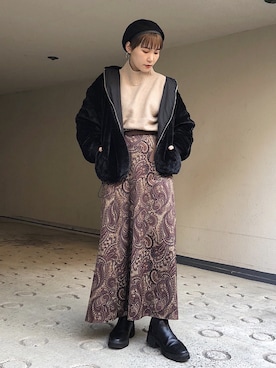 「Aラインスカート」｜「アイテム（ジャケット/アウター）」を使った、Naoさん（レディース・158cm）の冬コーディネート
