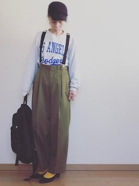 「ワークキャップ」｜「アイテム（スラックス）」を使った、kii610さん（レディース・161cm）の春コーディネート