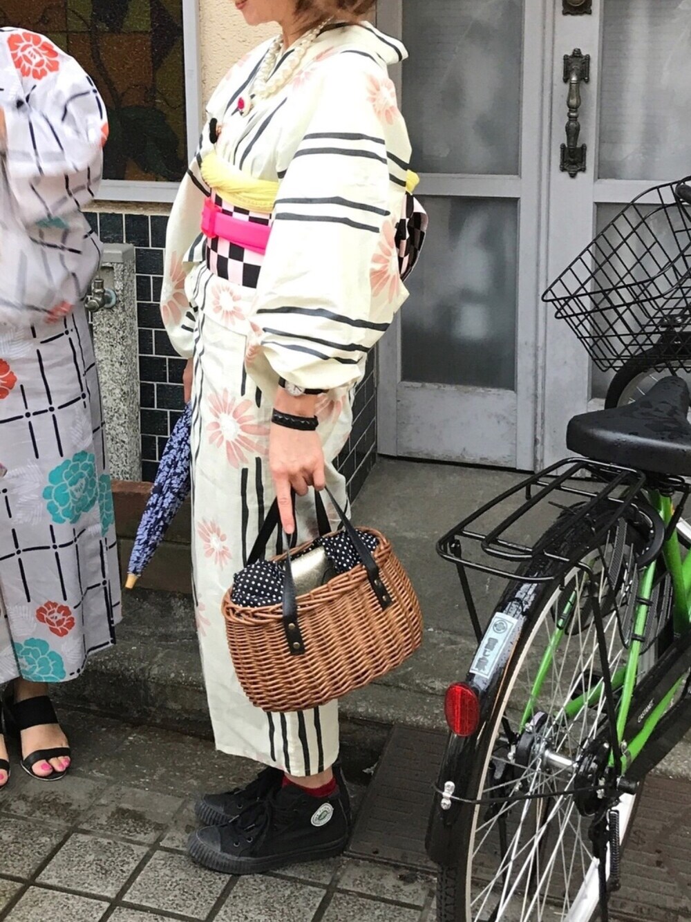 「浴衣女子、和装、和装小物、小物アレンジ、浴衣コーデ、大人カジュアル、夏、着物コーデ、お出かけコーデ、洋装」｜「no brandのアイテム（ワンピース/ドレス、ホワイト系）」を使った、kii610さん（レディース・161cm）の夏コーディネートの1枚目の写真