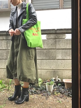 「フリルネック」｜「アイテム（ライダースジャケット）」を使った、kii610さん（レディース・161cm）の秋コーディネート