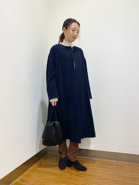 「URBAN RESEARCH（アーバンリサーチ）のアイテム（ノーカラーコート）」を使った、suzukoさん（レディース・152cm）の冬コーディネート