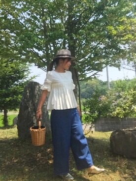 「muller of yoshiokubo（ミュラーオブヨシオクボ）のアイテム（その他パンツ）」を使った、♡、。・S♡、。・:*:・さん（レディース・159cm）の夏コーディネート