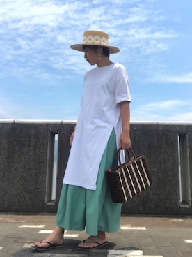「スリット」｜「アイテム（ビーチサンダル）」を使った、♡、。・S♡、。・:*:・さん（レディース・160cm）の夏コーディネート