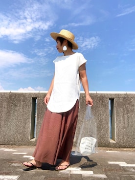「むぎわら帽子」｜「アイテム（ビーチサンダル）」を使った、♡、。・S♡、。・:*:・さん（レディース・159cm）の夏コーディネート