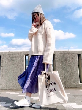 「スリット」｜「アイテム（ニットキャップ/ビーニー）」を使った、♡、。・S♡、。・:*:・さん（レディース・159cm）の冬コーディネート