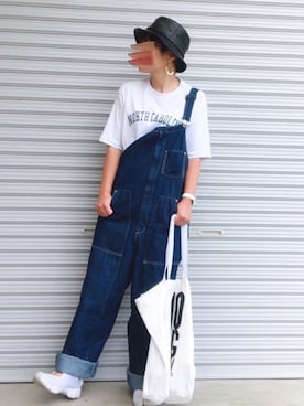 「ぽっちゃり」｜「アイテム（サロペット/オーバーオール）」を使った、♡、。・S♡、。・:*:・さん（レディース・159cm）の夏コーディネート