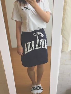 「X-girl（エックスガール）のCURSIVE LOGO S/S REGULAR TEE（Tシャツ/カットソー、ホワイト系）」を使った、Ｌｉｓａさん（レディース・153cm）の夏コーディネート