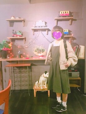 「エプロンワンピース」｜「アイテム（ジャケット/アウター）」を使った、かなこさん（レディース・153cm）の冬コーディネート