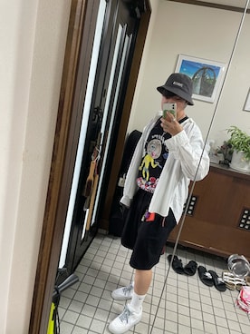 「Supreme （シュプリーム）のアイテム（Tシャツ/カットソー、ブラック系）」を使った、 3708knさん（メンズ・173cm）の夏コーディネート