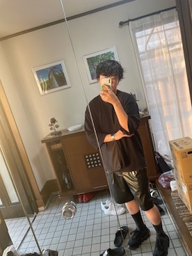 「Denime（ドゥニーム）のアイテム（Tシャツ/カットソー、ブラック系）」を使った、 3708knさん（メンズ・173cm）の夏コーディネート