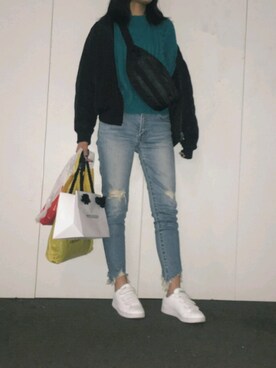 「moussy」｜「アイテム（MA-1）」を使った、キクさん（レディース・166cm）の冬コーディネート