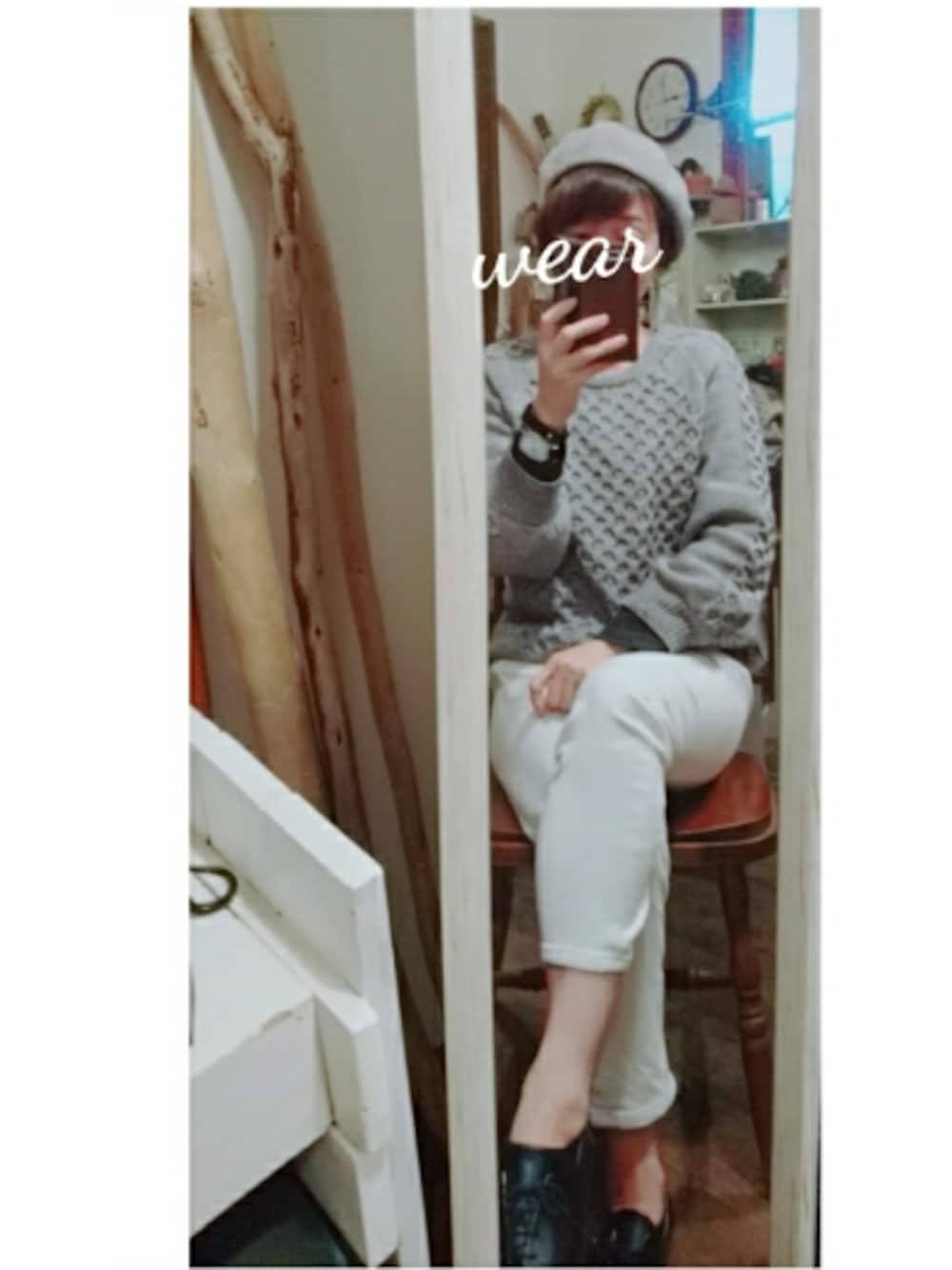 「Chambreのアイテム（ニット/セーター、グレー系）」を使った、*akiさん（レディース・158cm）の冬コーディネートの1枚目の写真