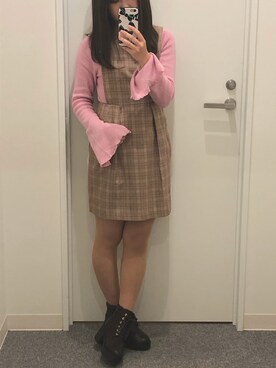 「オルチャンファッション」｜「アイテム（ジャンパースカート）」を使った、まなさん（レディース・155cm）の冬コーディネート