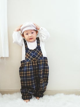 「1歳3ヶ月」｜「アイテム（ハンチング/ベレー帽）」を使った、Kちゃんさん（キッズ・70cm）の秋コーディネート