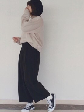 「UNIQLOU」｜「アイテム（ハンチング/ベレー帽）」を使った、ほとはらさん（レディース・160cm）の秋コーディネート