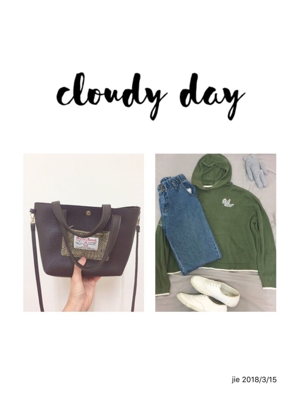 「春、culottes、hoodie、mostly clear、ootd」｜「HARRIS TWEEDのアイテム（ショルダーバッグ、ブラウン系）」を使った、jieさん（レディース・164cm）の春コーディネートの1枚目の写真
