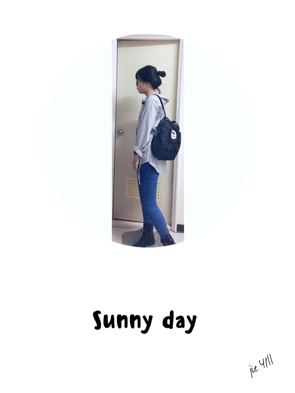 「blouse、tall boots、backpack、moz、DAPHNE」｜「DAPHNEのアイテム（ブーツ、ブラック系）」を使った、jieさん（レディース・164cm）の春コーディネートの1枚目の写真