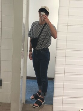 「BEAMS（ビームス）のLACOSTE × BEAMS / 別注 6パネル キャップ（キャップ、ベージュ系）」を使った、りょーたさん（メンズ・181cm）の秋コーディネート